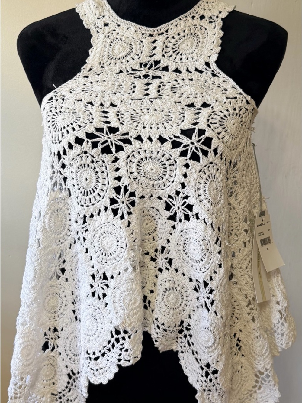 O'Neill White Crochet Halter Camisole NWT